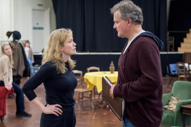 Abigail Cruttenden in rehearsal for An Enemy of The People with Hugh Bonneville. Photo by Manuel Harlan