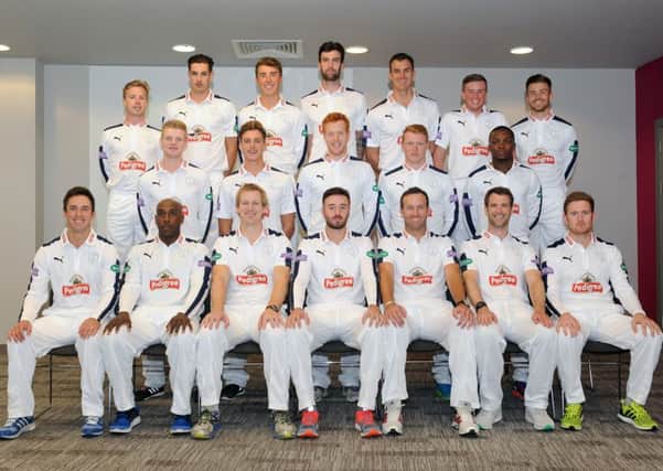 Hampshire trio Reece Topley, back row, centre, James Vince, front row, centre, and Liam Dawson, front row, far right, were part of Englands T20 World Cup squad who finished runners-up in India earlier this month    Picture: Sarah Standing