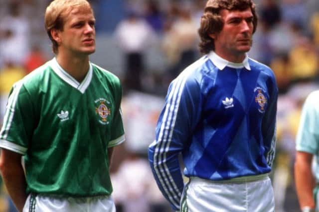 Northern Ireland international Colin Clarke, left, with Pat Jennings as the team prepare to face Brazil at the 1986 World Cup finals