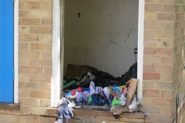 Items thrown out of the internal stoarge cupboard where Gemma Keefe started the fire