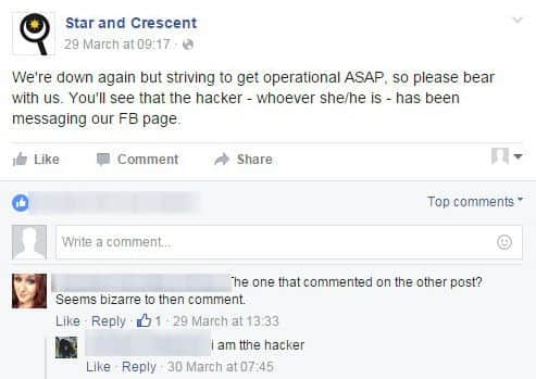 Posts on the Star and Crescent Facebook page