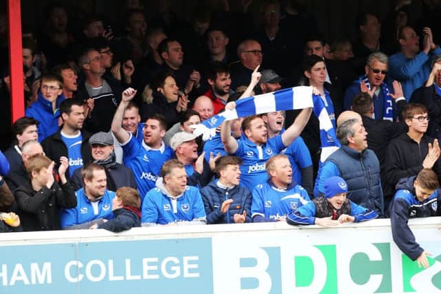 The Pompey fans celebrate their side's victory Picture: Joe Pepler
