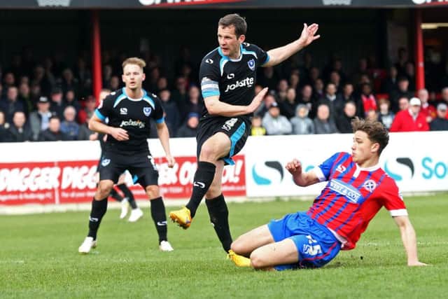 Michael Doyle scores Pompey's equaliser against the Daggers Picture: Joe Pepler