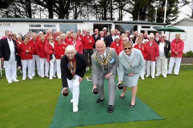 Fareham Bowling Club opens its new season with, club president Pam Bartram, left, and mayor and mayoress Mike and Anne FordPicture: Paul Jacobs (160233-4)