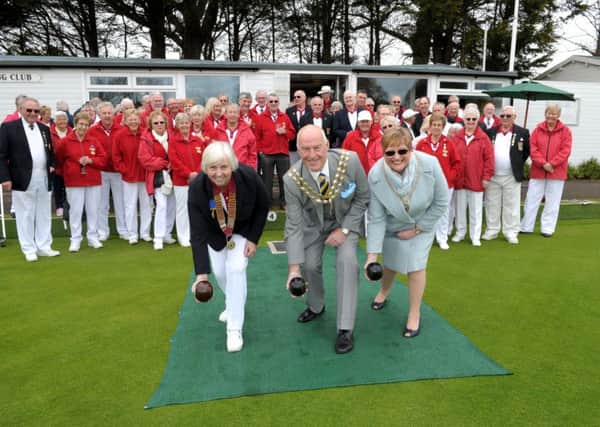 Fareham Bowling Club opens its new season with, club president Pam Bartram, left, and mayor and mayoress Mike and Anne Ford

Picture: Paul Jacobs (160233-4)