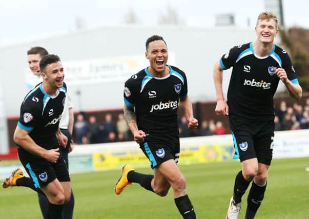 Pompey remain well in the hunt for automatic promotion following Saturday's win at Dagenham & Redbridge Picture: Joe Pepler