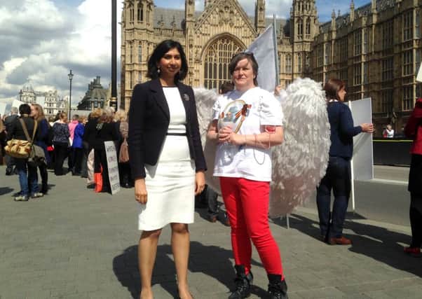 Jackie Britton with Fareham MP Suella Fernandes in Westminster