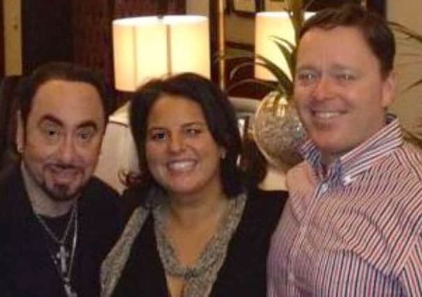 From left, David Gest, Victoria Cameron and John Cameron