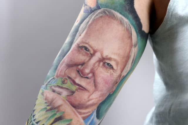 Sam Ordish's tattoo of David Attenborough
Picture: Simon Czapp/Solent News & Photo Agency