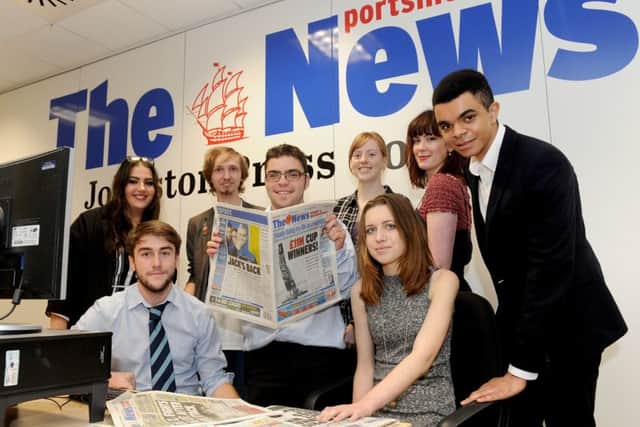 Highbury College students at The News offices: (back l-r) Lola Mayor, Peter Marcus, Imogen Marshall, and Sasha Barker with (front l-r) Oli Price, Ermis Madikopoulos, Shannon Johnson and Daniel Chalkley.
Picture: Sarah Standing (151844-454)