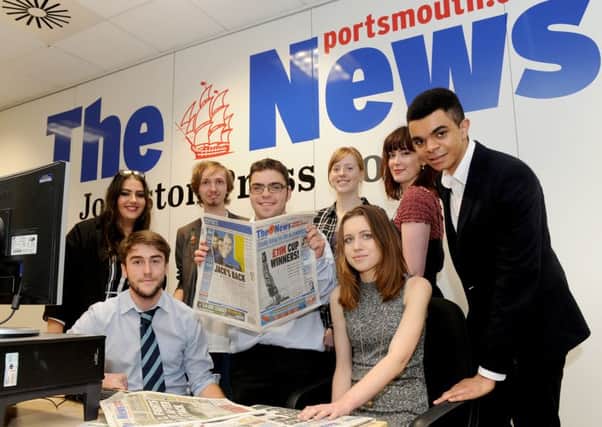 Highbury College students at The News offices: (back l-r) Lola Mayor, Peter Marcus, Imogen Marshall,  and Sasha Barker  with (front l-r) Oli Price, Ermis Madikopoulos, Shannon Johnson and Daniel Chalkley. 

Picture: Sarah Standing (151844-454)