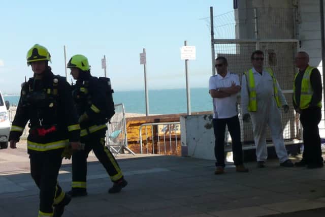 Firefighters at South Parade Pier on April 13. Picture: Julie Potten
