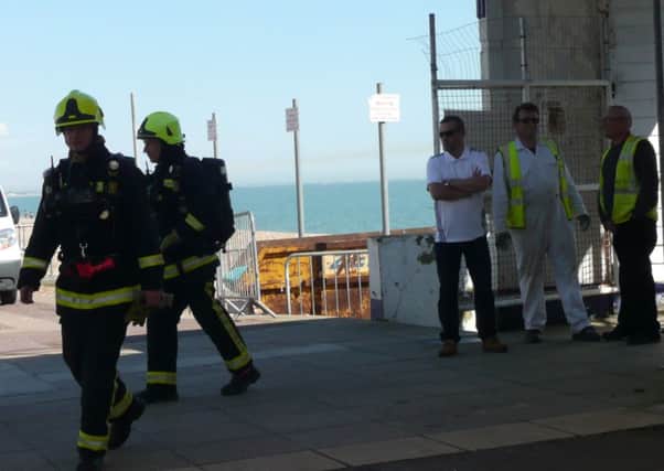 Firefighters at South Parade Pier on April 13. Picture: Julie Potten