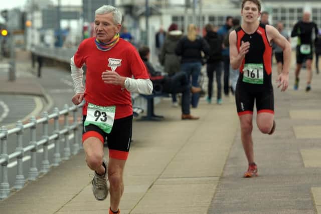 Bob Pentland finishing duathlon race one. Picture: Mick Young (160470-07)