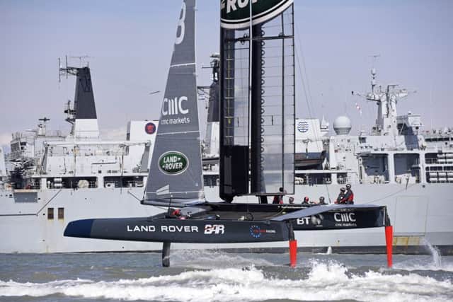 Land Rover BAR sailing T3 for the first time off Portsmouth UK. Picture: Rick Tomlinson/Land Rover BAR
