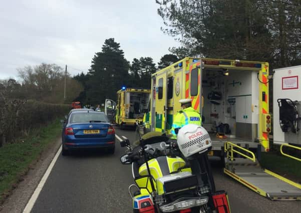 Emergency services at the scene of the A32 accident this afternoon Picture: Kimberley Barber