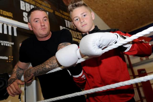 Team Wiseman talent Tyler Hallawell, right, with coach Daron Wiseman        Picture: Sarah Standing
