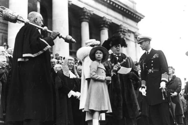 Princess Elizabeth makes her Portsmouth debut - on the steps of the Guildhall in 1937 with the King and Queen