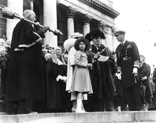 Princess Elizabeth makes her Portsmouth debut - on the steps of the Guildhall in 1937 with the King and Queen