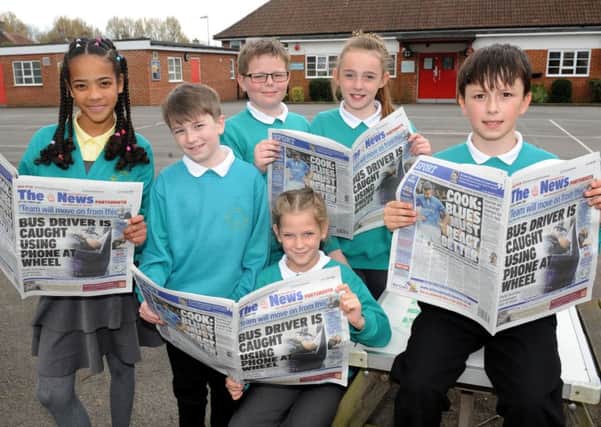 From left, Jeanne Kamakoue, 10, Finley Vincent, nine, Ben Hatherley, 10, Amber Heslop, 10, Jazzmyn Philpott, 10, and William Collis, nine, at Medina Primary in Portsmouth Picture: Sarah Standing (160627-3913)