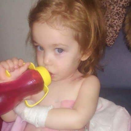 Lola-Mai Burns, two, from Havant, who is undergoing treatment for kidney cancer at Southampton General, and who is the inspiration behind Pompey fan James Sullivan's Southampton FC tattoo