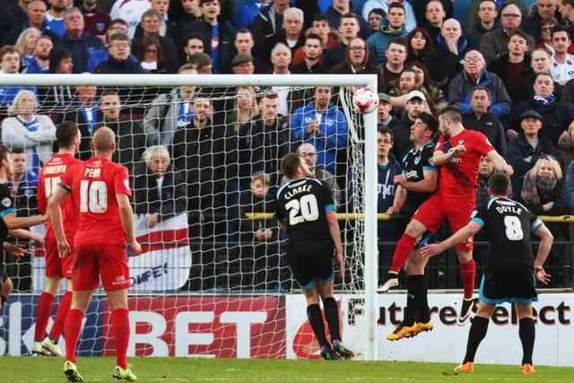 Bradley Fewster heads York in front. Picture: Joe Pepler