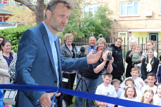 Comedian Hugh Dennis officially opens the new building at St Georges C of E Primary School in Portsea