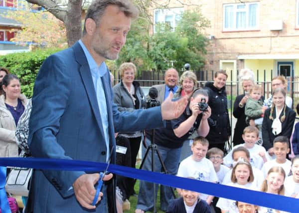 Comedian Hugh Dennis officially opens the new building at St Georges C of E Primary School in Portsea