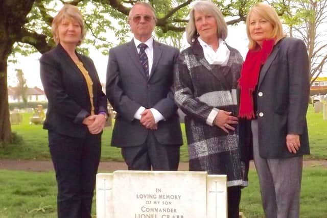 Relatives of Commander Lionel Crabb pictured at the  grave. Glenys Hammond (cousin) John Bevan, Clare Harris ( God daughter), Charleen Miller (cousin)