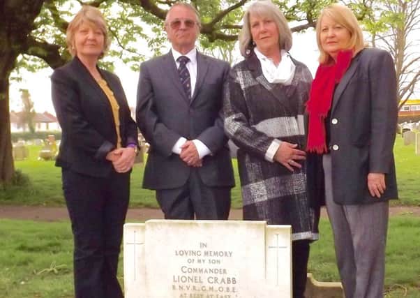 Relatives of Commander Lionel Crabb pictured at the  grave. Glenys Hammond (cousin) John Bevan, Clare Harris ( God daughter), Charleen Miller (cousin)