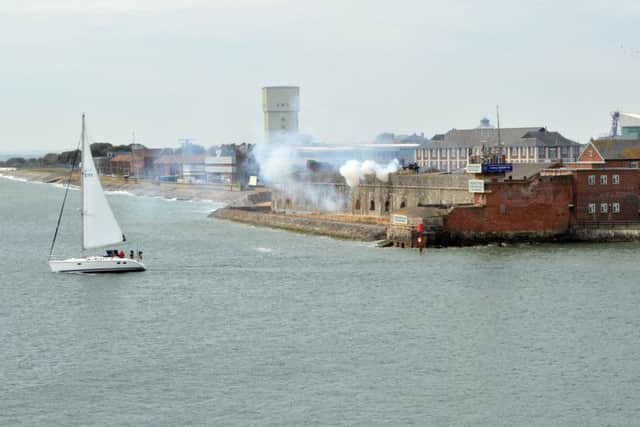 The Royal Navy fires a 21-gun salute for the Queen's birthday from Fort Blockhouse in Gosport Picture: David George