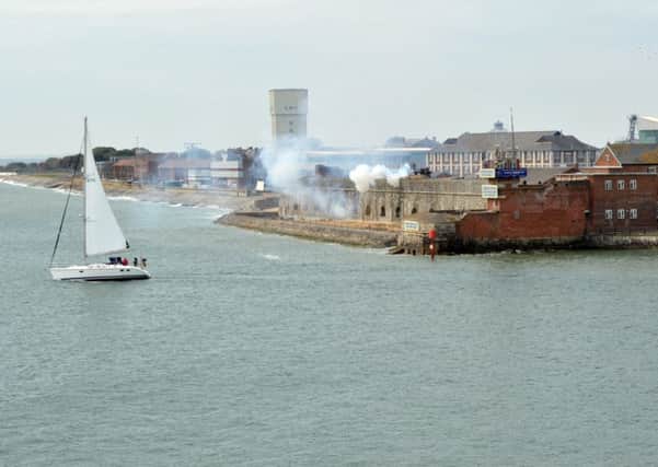 The Royal Navy fires a 21-gun salute for the Queen's birthday from Fort Blockhouse in Gosport Picture: David George
