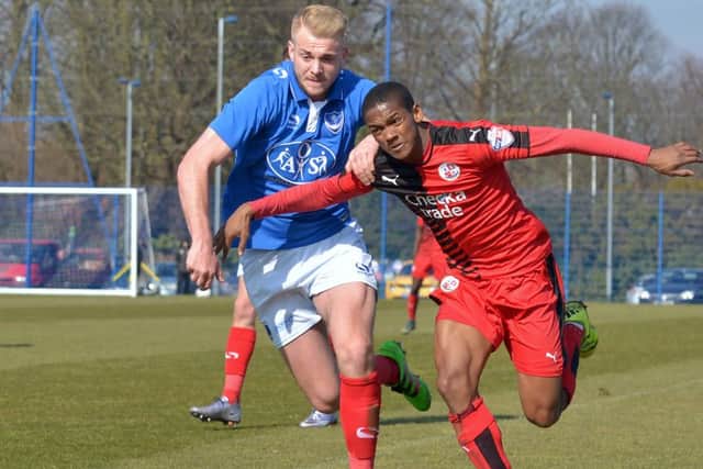 Jack Whatmough in behind-closed-doors action for Pompey against Crawley earlier this season Picture: Colin Farmery