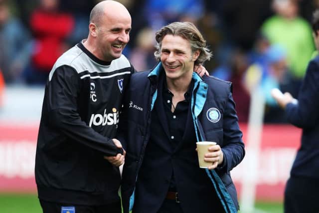 Pompey boss Paul Cook with Wycombe manager Gareth Ainsworth