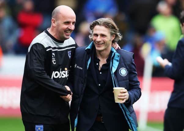 Pompey boss Paul Cook with Wycombe manager Gareth Ainsworth