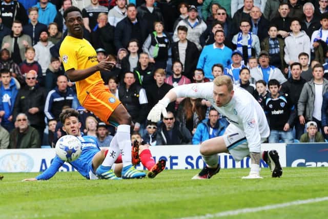 Conor Chaplin scores Pompey's second goal Picture: Joe Pepler