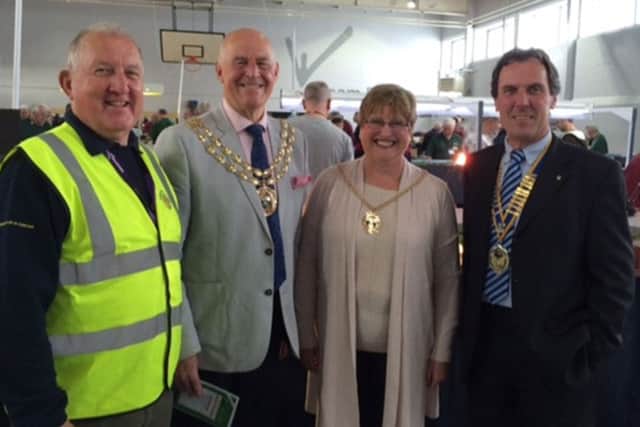 From left, exhibition manager Chris Thomas,  Mayor and Mayoress of Fareham Councillor Mike Ford and his wife Anne and the President of the Rotary Club of Fareham Bob Mussellwhite