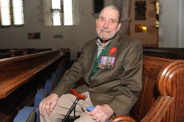 George Higgins, 96, was presented with his British medals for the first time last  Friday. Picture: Sarah Standing (160638-4829) PPP-160422-173706001