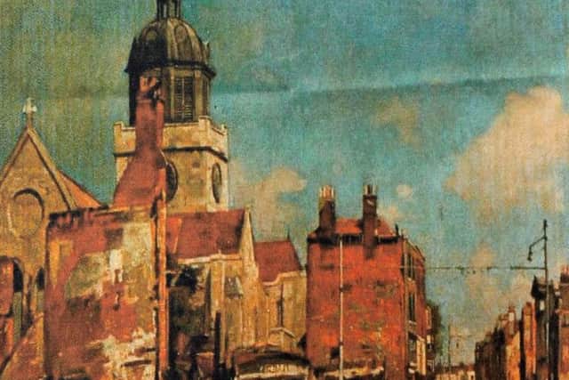A copy of Edward Kings painting of Portsmouth Cathedral and Old Portsmouth during the blitz Picture: Sarah Standing (123888-4978)