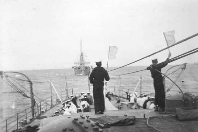 HMS Leviathan towing HMS Suffolk