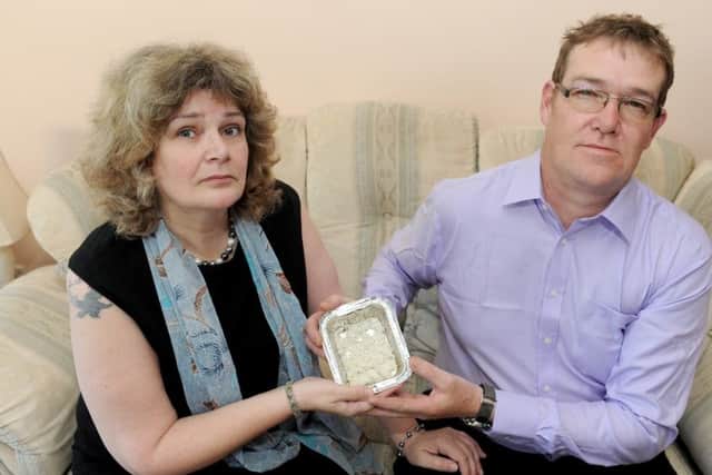 Susan Taylor with her husband Phill. She found a pill in her take away rice from Wah Ying in Hill Head Picture: Sarah Standing (160640-4944)
