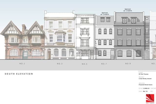 The image shows the proposed street scene for East Street in Havant with the new proposed building at number five