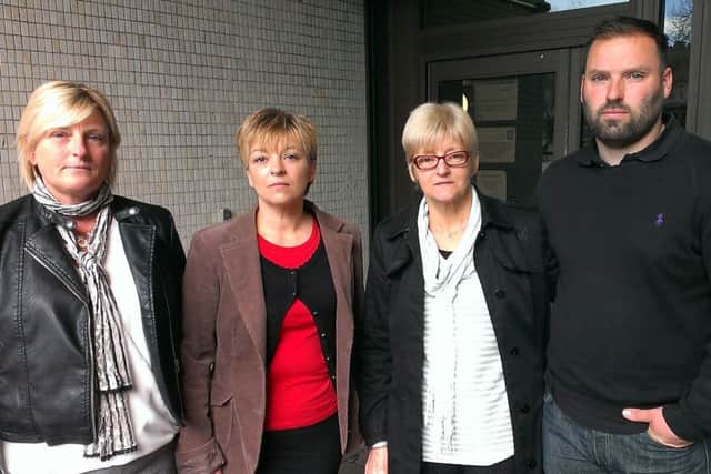 The family of Steven Murphy outside Portsmouth Coroner's Court. From left, his sisters Yvonne Benstead, and Diane Agate, his mum Sandra Murphy and brother Paul Murphy