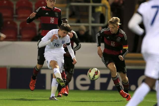 Pompey fan Mason Mount scoring a wonder goal for England under-17s against Germany in November