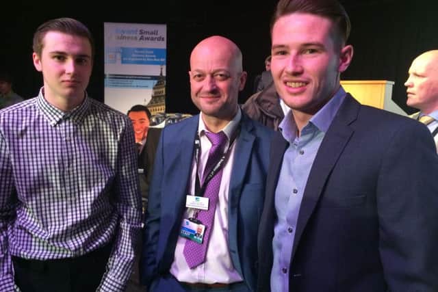 Harry Warburton, finance apprentice at Fasset, Aaron Butson, director of business and innovation at South Downs College, Matthew Winslade, building service engineer at Fasset at Alan Mak's first Havant Business Awards