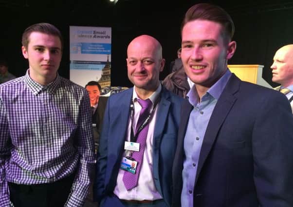 Harry Warburton, finance apprentice at Fasset, Aaron Butson, director of business and innovation at South Downs College, Matthew Winslade, building service engineer at Fasset at Alan Mak's first Havant Business Awards
