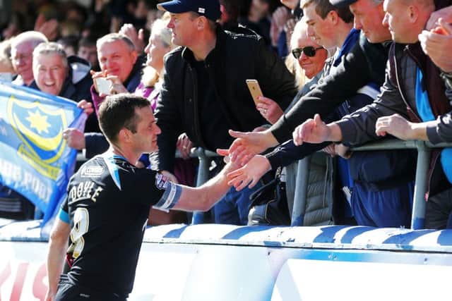 Michael Doyle thanks the travelling Pompey fans Picture: Joe Pepler