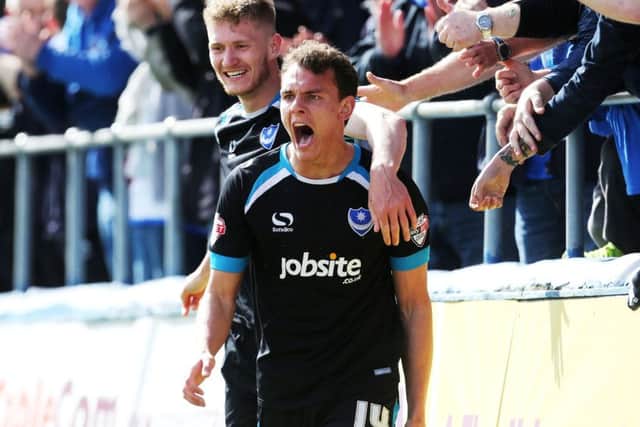 Kal Naismith celebrates Pompey's opening goal. Picture: Joe Pepler