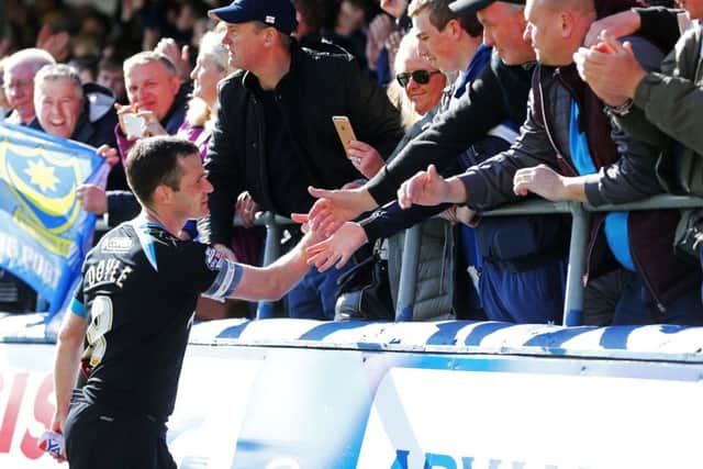 Michael Doyle thanks the travelling support at Hartlepool. Picture: Joe Pepler