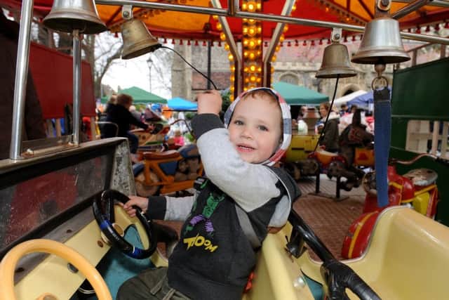Ethan Longden (2) from North End, rings the bell on the fire engine.Picture: Sarah Standing (160655-6187)